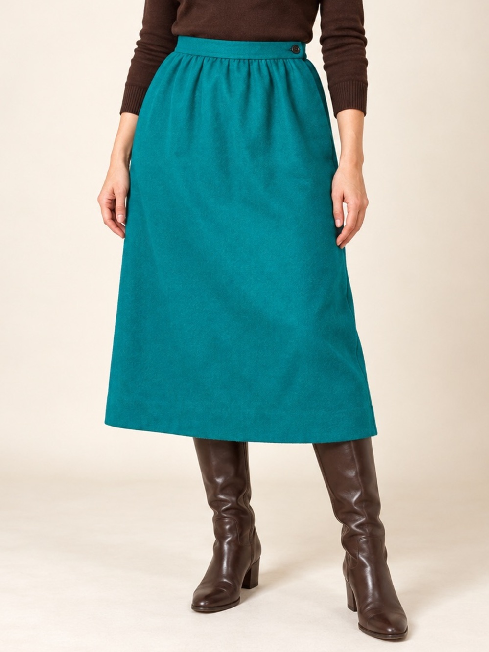 Vintage Miss Pendleton Teal Virgin Wool High Waist Midi Skirt USA Size 12